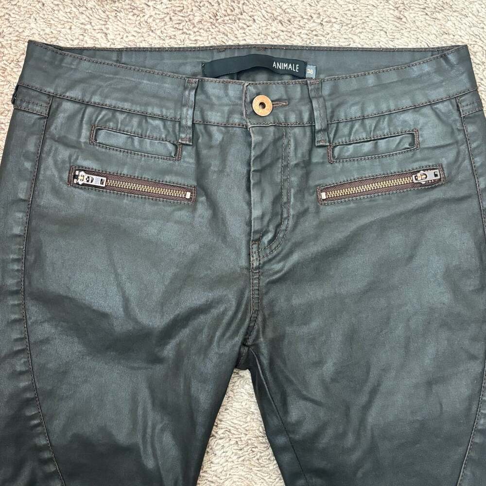 Animale Black Faux Leather Low Rise Retro Slim Fit Women’s Pants Moto Sz 38 - Picture 5 of 6
